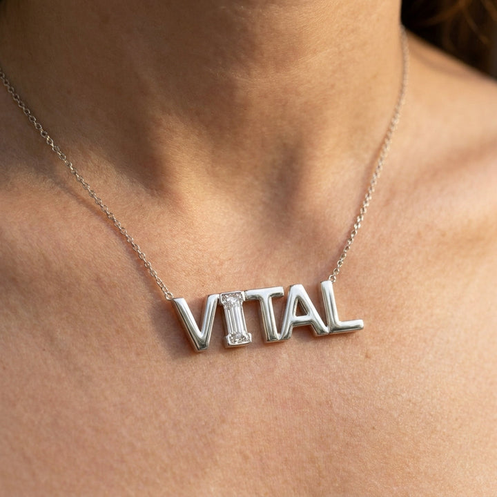VITAL lab-grown diamond necklace in 14K White Gold, worn on neck