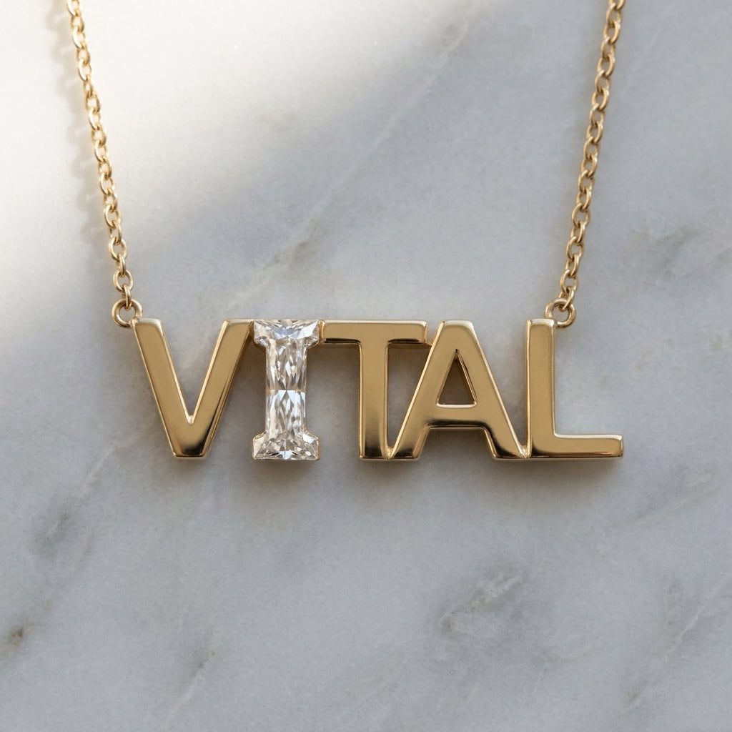 VITAL lab-grown diamond letter necklace in 14K Yellow Gold