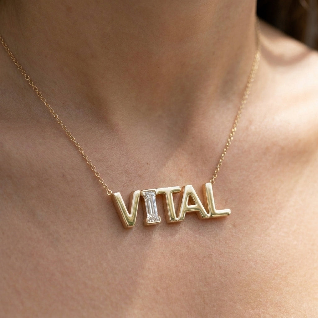 VITAL lab-grown diamond necklace in 14K Yellow Gold, worn on neck