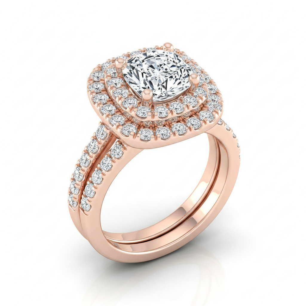 The Whitney Matching Wedding Band, Cushion in 14K Rose Gold