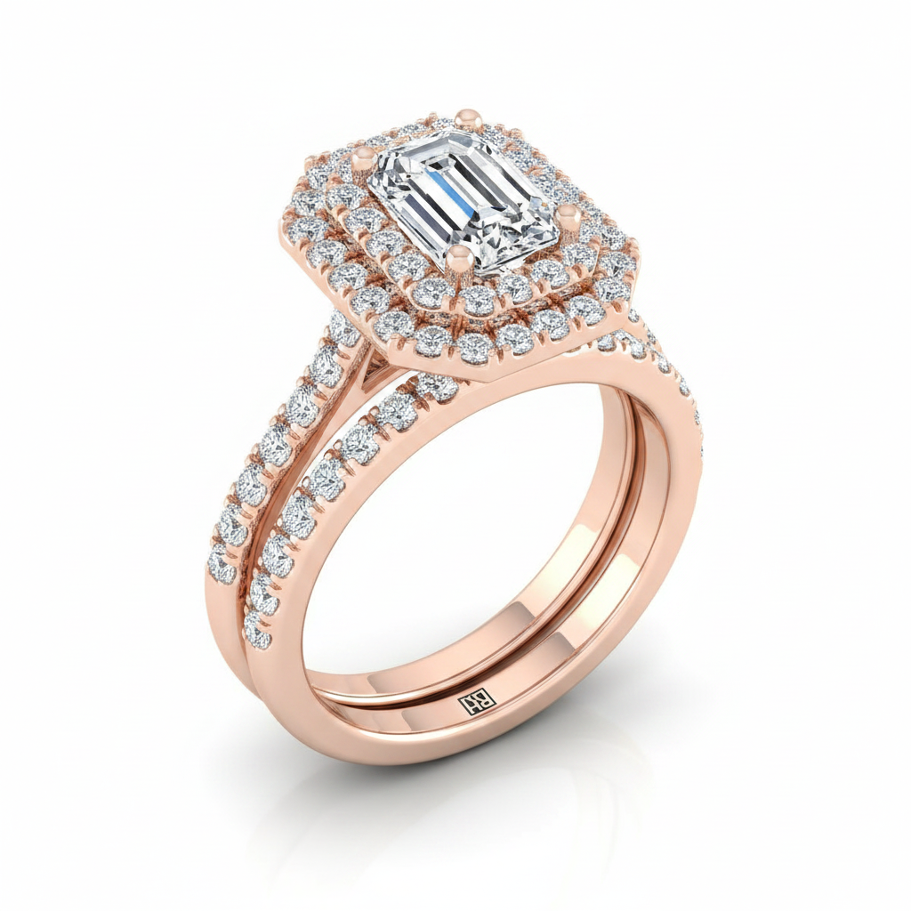 The Whitney Matching Wedding Band, Emerald in 14K Rose Gold