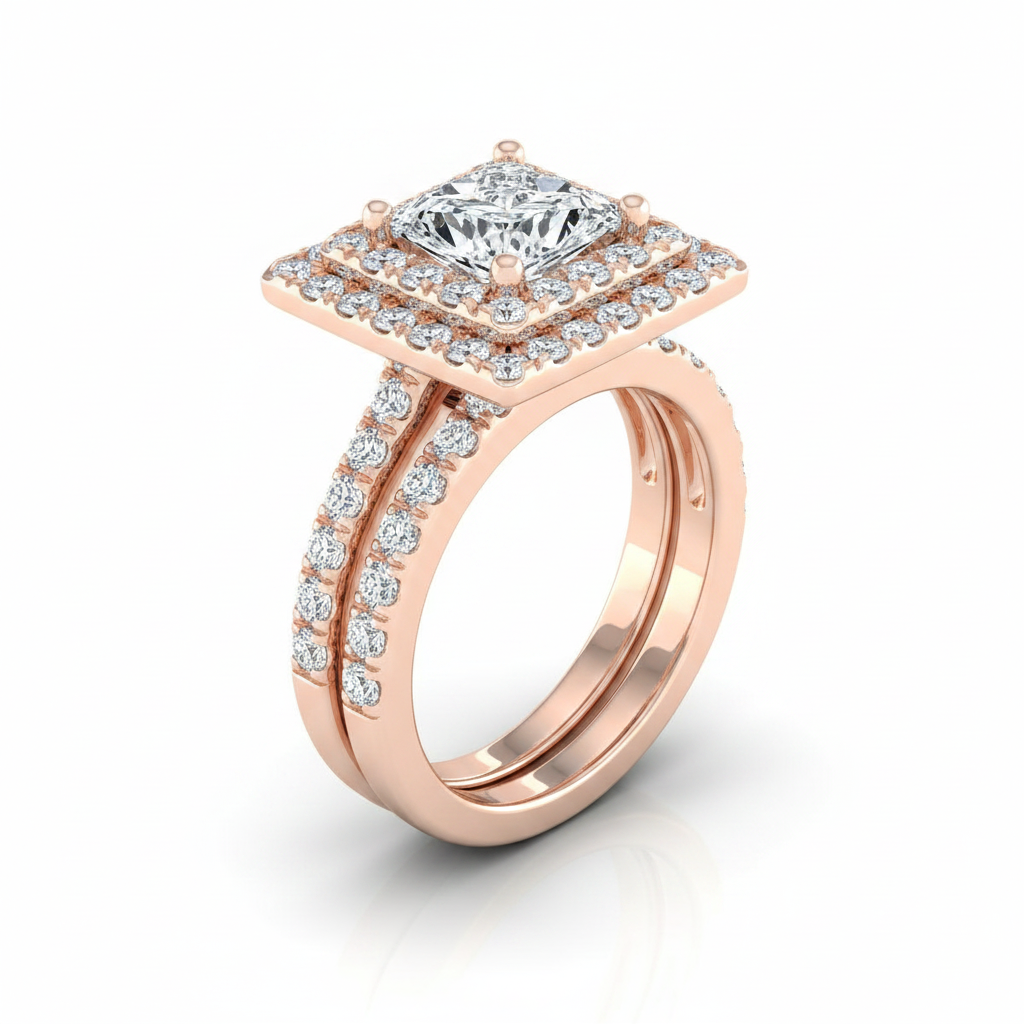The Whitney Matching Wedding Band, Princess in 14K Rose Gold