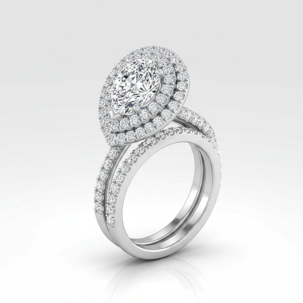 The Whitney Matching Wedding Band, Pear in 18K White Gold