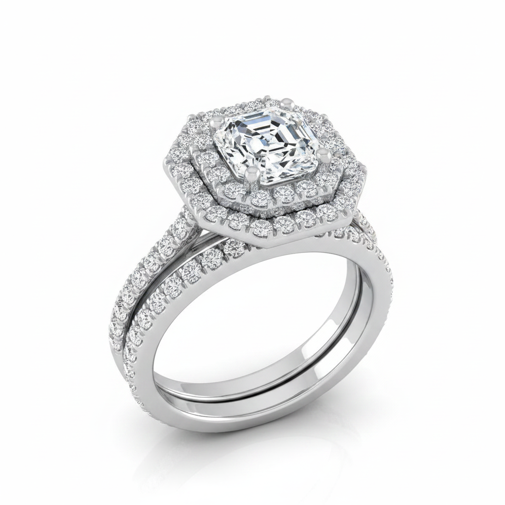 The Whitney Matching Wedding Band, Asscher in Platinum
