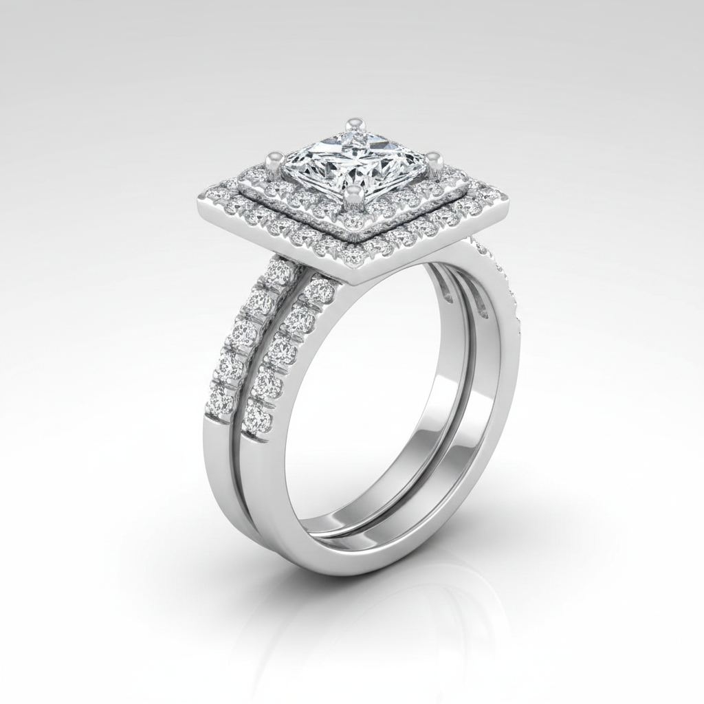The Whitney Matching Wedding Band, Princess in Platinum