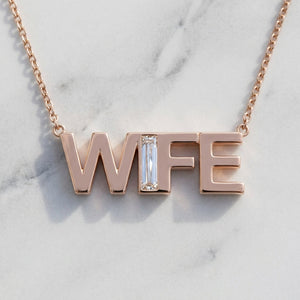 WIFE lab-grown diamond letter necklace in 14K Rose Gold