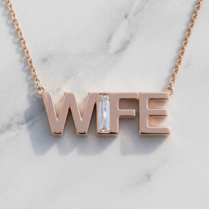 WIFE lab-grown diamond letter necklace in 14K Rose Gold