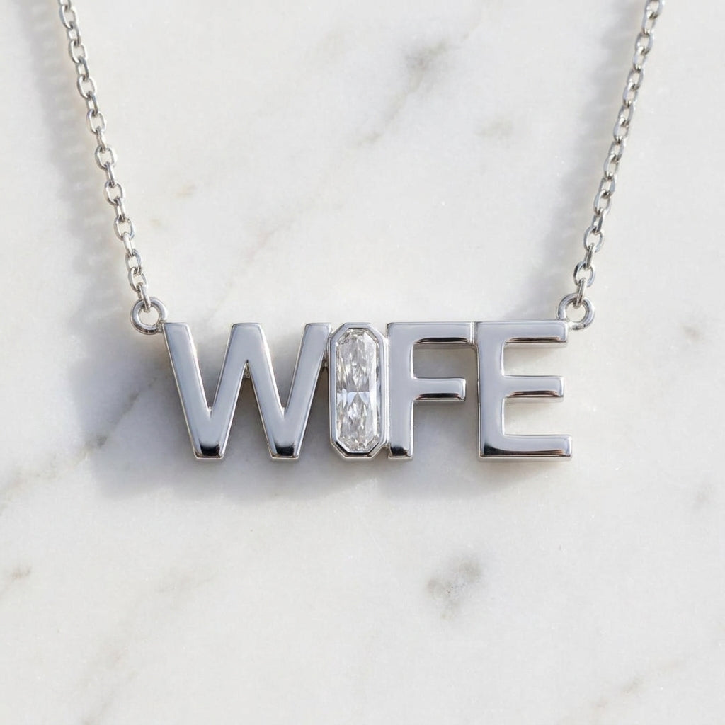 WIFE lab-grown diamond letter necklace in 14K White Gold