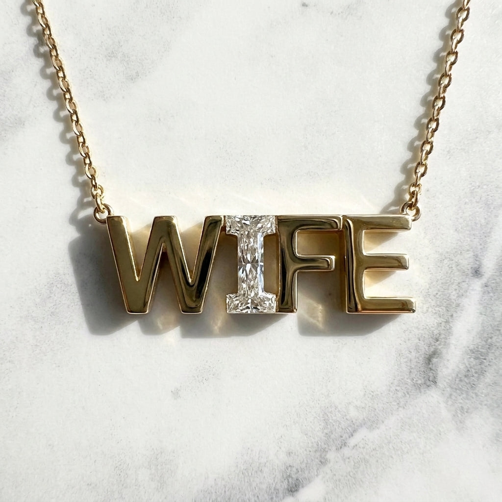 WIFE lab-grown diamond letter necklace in 14K Yellow Gold