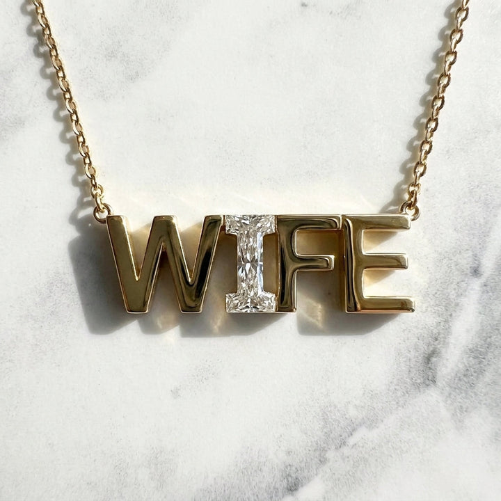 WIFE lab-grown diamond letter necklace in 14K Yellow Gold
