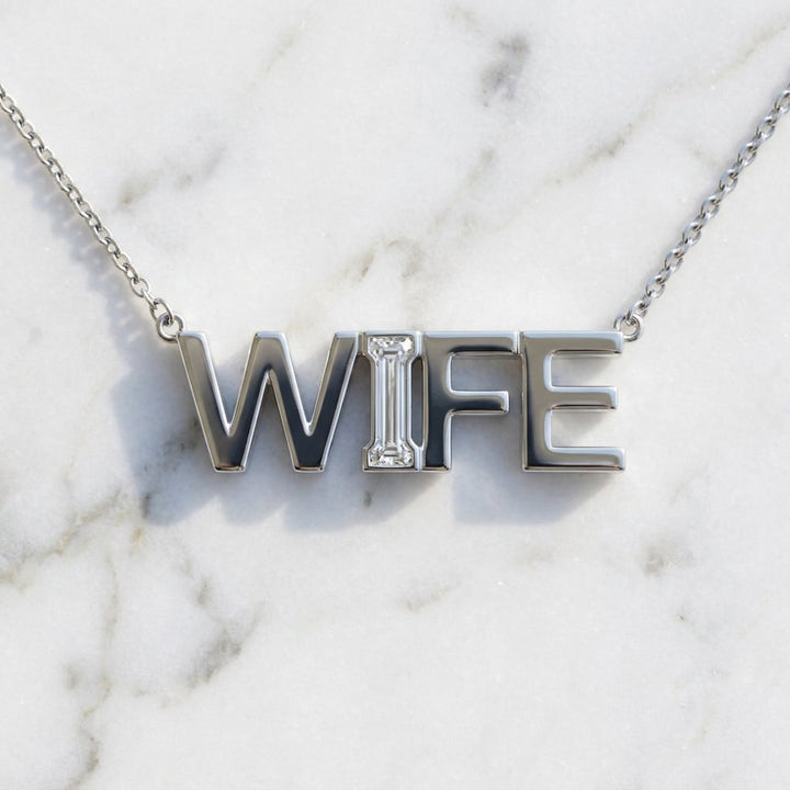 WIFE lab-grown diamond letter necklace in Platinum