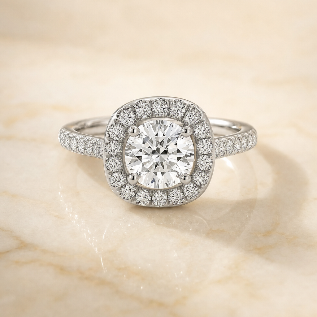 The Hymn cushion engagement ring setting in Platinum | RockHer