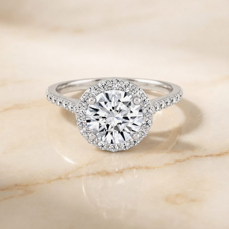 The Taylor Select Pavé Halo Round Lab Diamond Engagement Ring in 18K White Gold