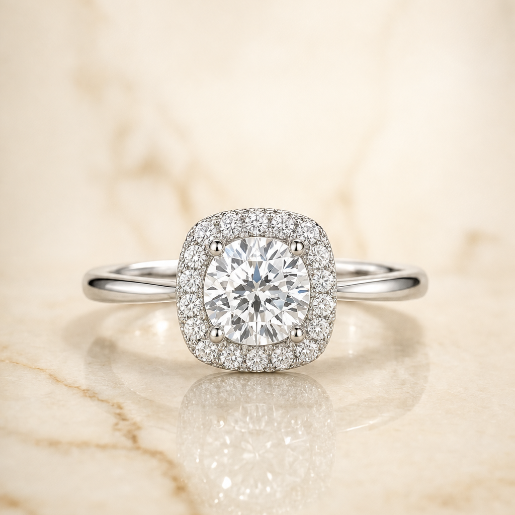 The Amy cushion engagement ring setting in 18K White Gold | RockHer