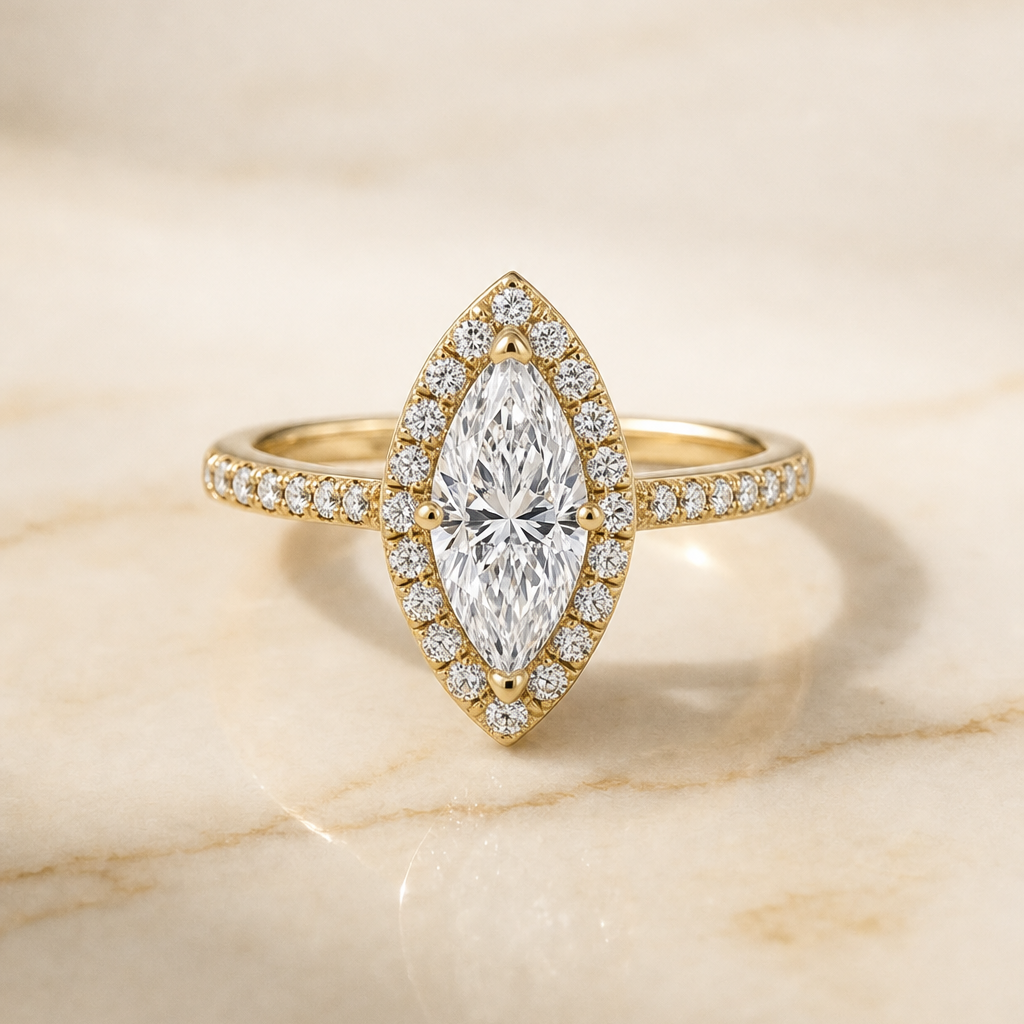 The Sade marquise engagement ring setting in 18K Yellow Gold | RockHer