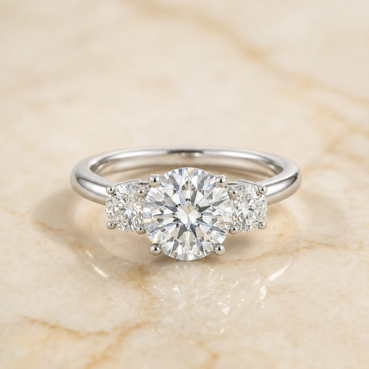 The Anita Select Classic Three Stone Solitaire Round Lab Diamond Engagement Ring in Platinum