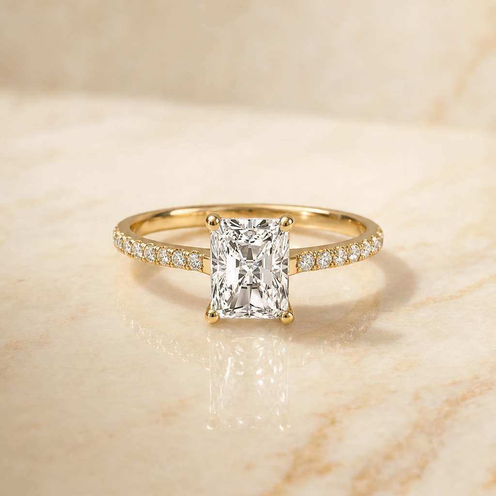 The Donna radiant engagement ring setting in 18K Yellow Gold | RockHer