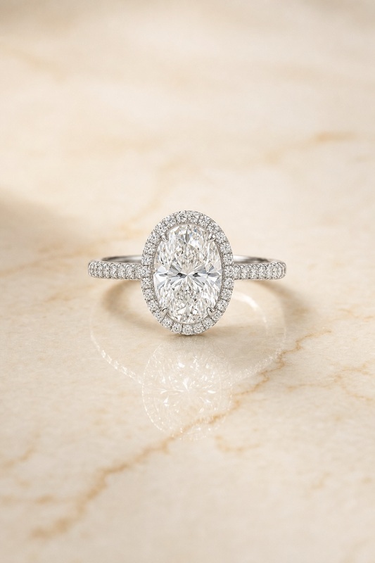 The Dylan Petite French Pavé Halo Oval Engagement Ring Setting in Platinum