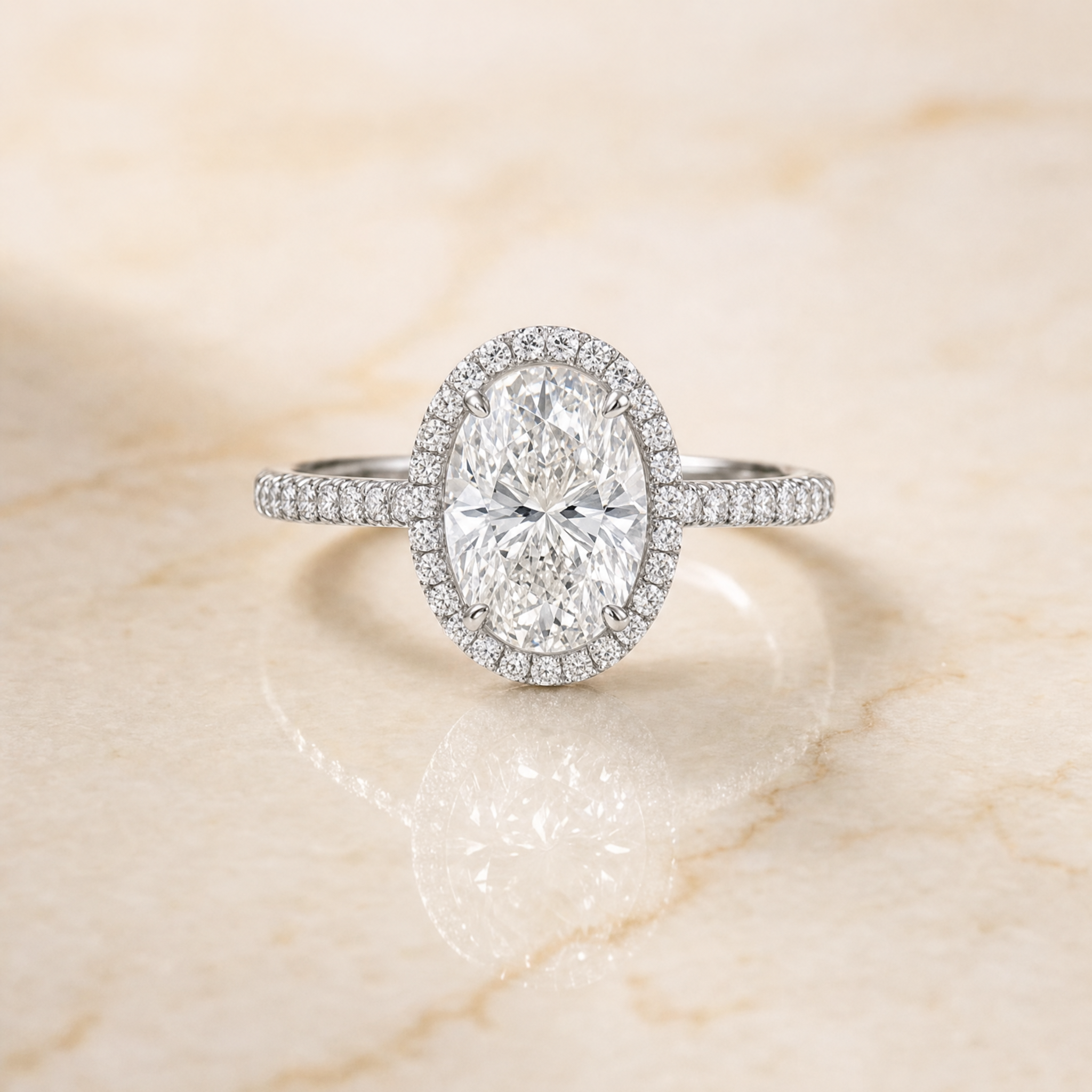 The Dylan Petite French Pavé Halo Oval Engagement Ring Setting in Platinum