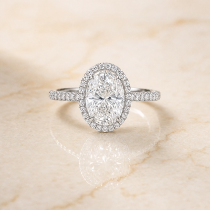The Dylan Petite French Pavé Halo Oval Engagement Ring Setting in Platinum