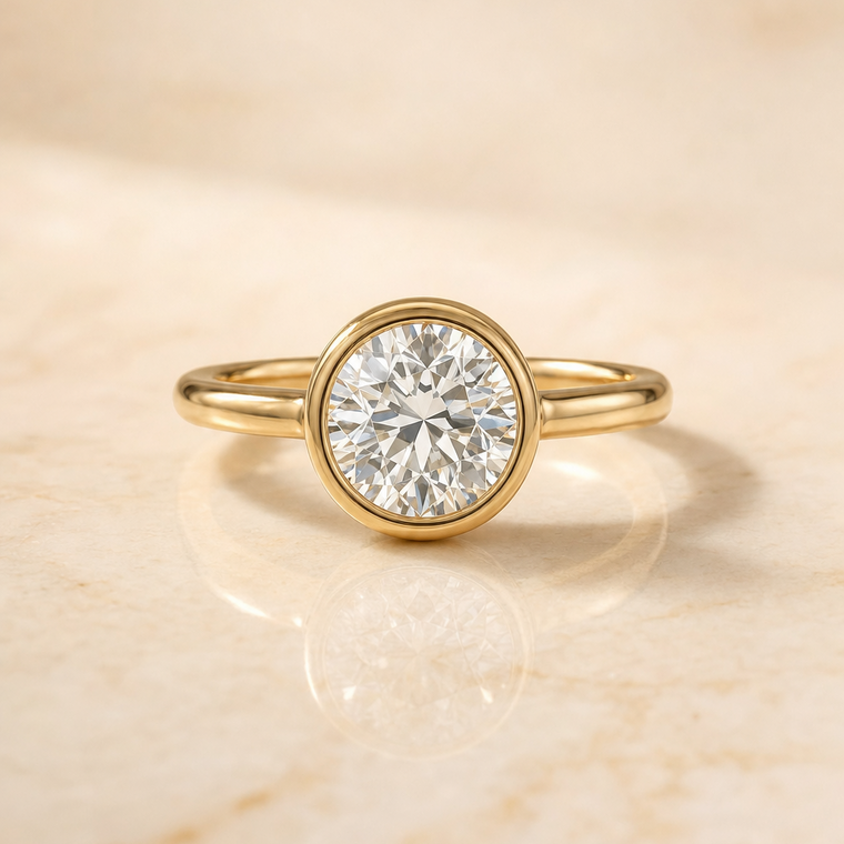 The Agnes Select Bezel Solitaire Old European Lab Diamond Engagement Ring in 18K Yellow Gold