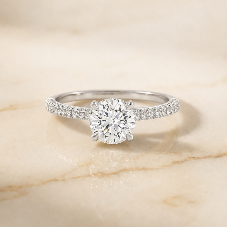 The Tina Select Triple Row Pavé Cushion Cut Lab Diamond Engagement Ring in Platinum