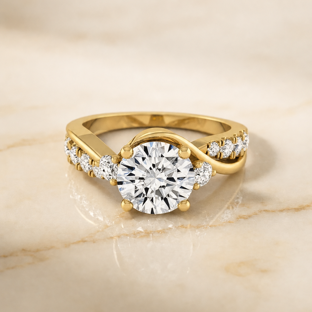 The Alice round engagement ring setting in 18K Yellow Gold | RockHer