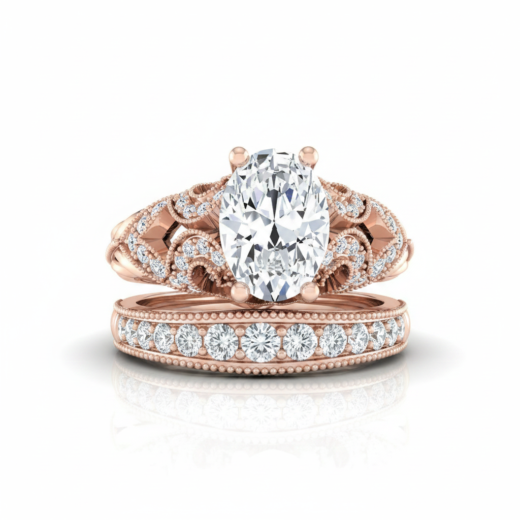 The Wren Matching Wedding Band, Oval in 14K Rose Gold