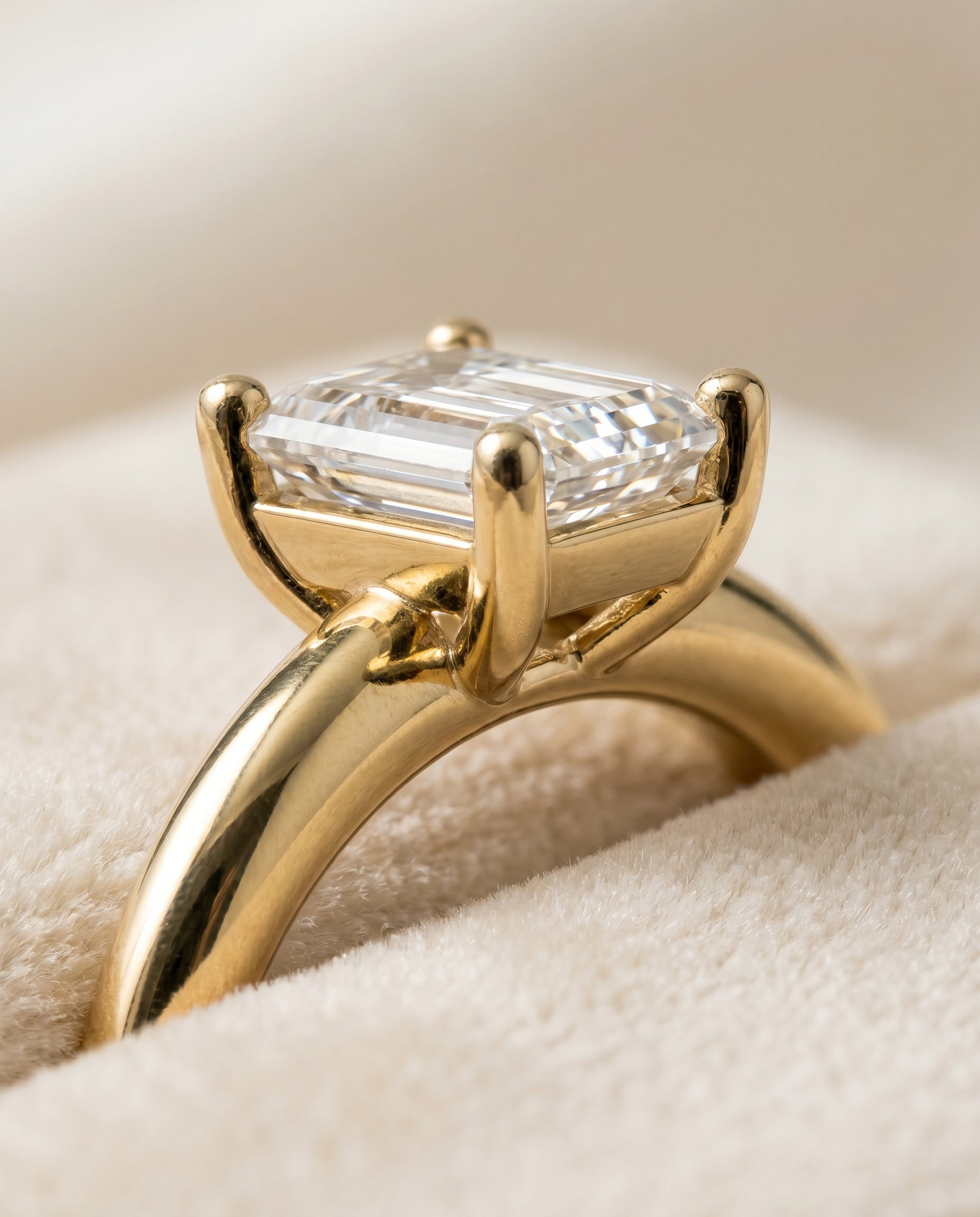 18K Yellow Gold band of The Tori emerald engagement ring setting | RockHer