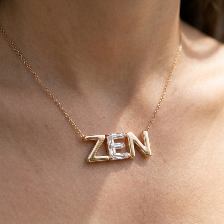 ZEN lab-grown diamond necklace in 14K Rose Gold, worn on neck