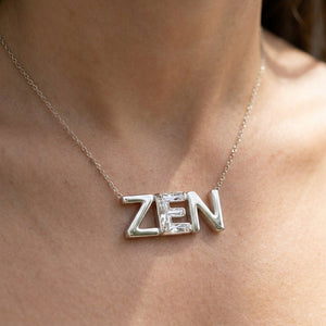 ZEN lab-grown diamond necklace in 14K White Gold, worn on neck