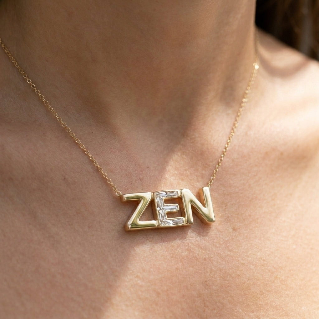 ZEN lab-grown diamond necklace in 14K Yellow Gold, worn on neck