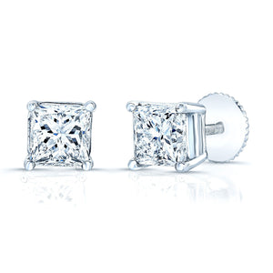 Natural Diamond Round Brilliant Stud Earrings in 14K White Gold, 1 ct. t.w. | RockHer