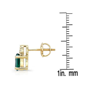 Created Emerald Round Brilliant Stud Earrings in 14K Yellow Gold – side profile | RockHer
