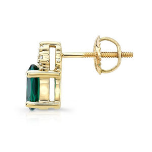 Created Emerald Round Brilliant Stud Earrings in 14K Yellow Gold – side profile | RockHer