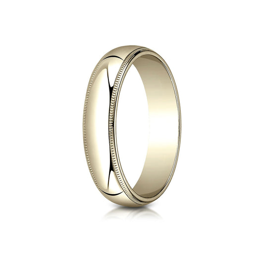14k Yellow Gold 5mm Slightly Domed Traditional Oval Ring With Milgrain