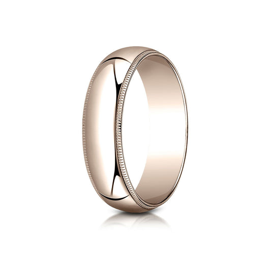 14k Rose Gold 6mm Slightly Domed Traditional Oval Ring With Milgrain