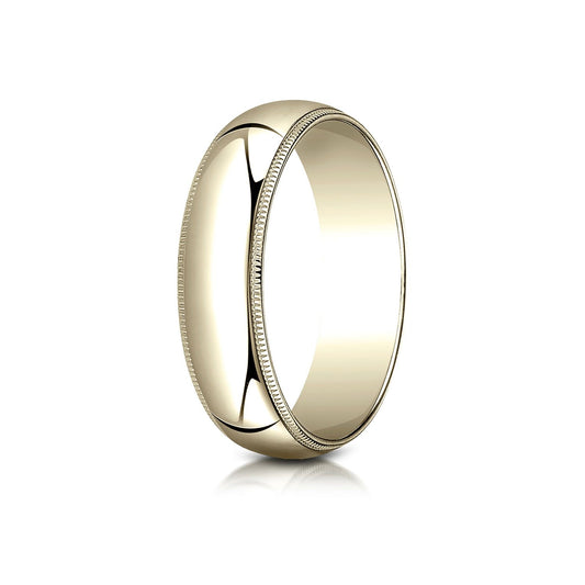 14k Yellow Gold 6mm Slightly Domed Traditional Oval Ring With Milgrain