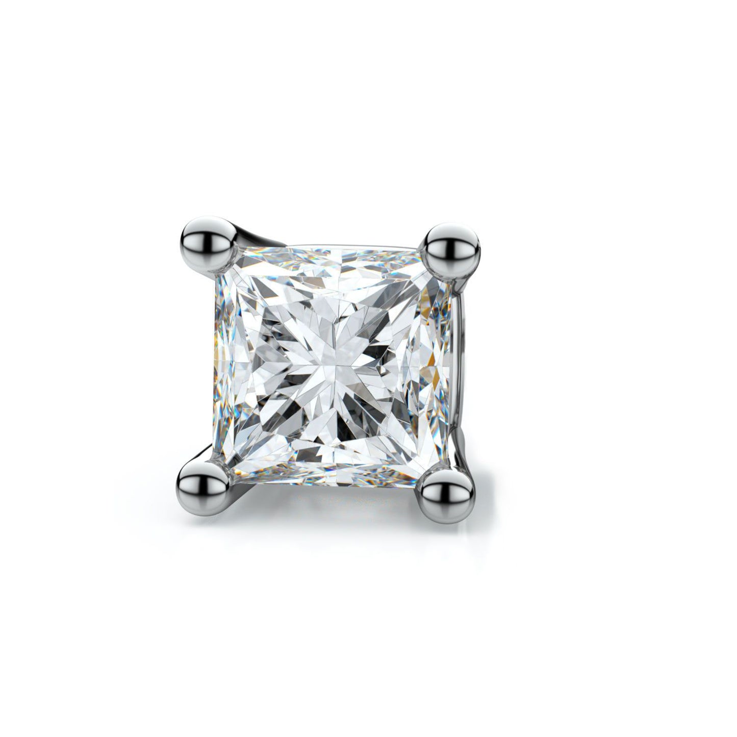 18k White Gold 4-prong Princess Diamond Single Stud Earring 0.50ctw (5.5mm Ea), H-i Color, Si Clarity