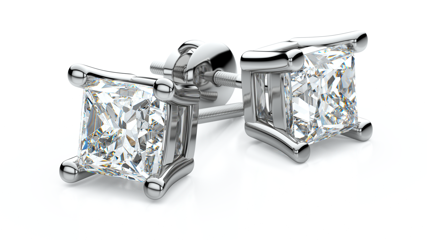 14k White Gold 4-prong Princess Diamond Stud Earrings (0.51 Ct. T.w., Vs1-vs2 Clarity, H-i Color)