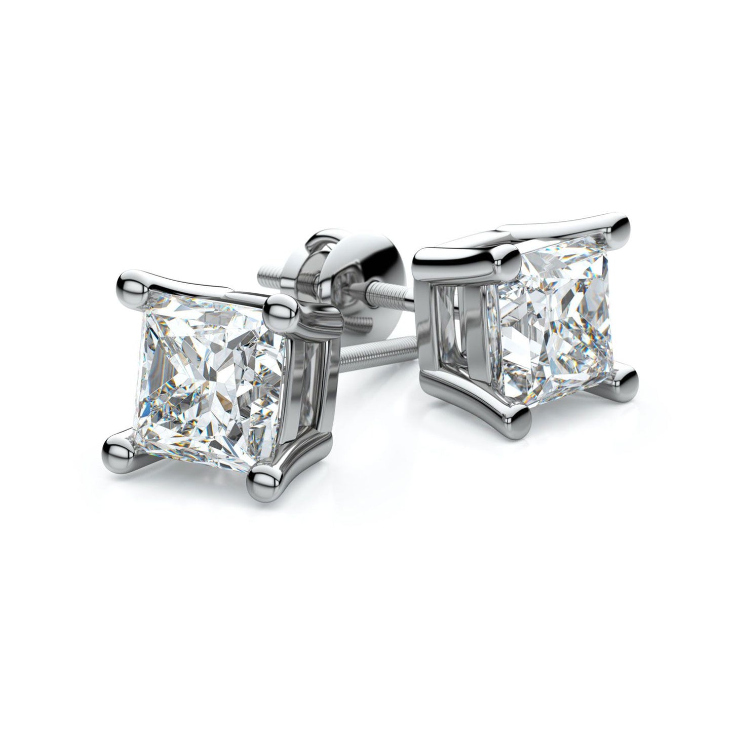 18k White Gold 4-prong Princess Diamond Stud Earrings (0.32 Ct. T.w., Vs1-vs2 Clarity, F-g Color)