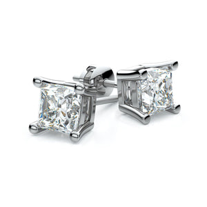 Natural Diamond Princess Cut Four Prong Stud Earrings in Platinum, 1/3 ct. t.w., in 950 - Platinum – side profile | RockHer