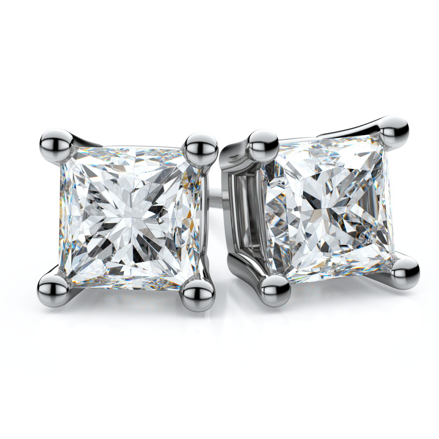 14k White Gold 4-prong Princess Diamond Stud Earrings (0.51 Ct. T.w., Vs1-vs2 Clarity, H-i Color)