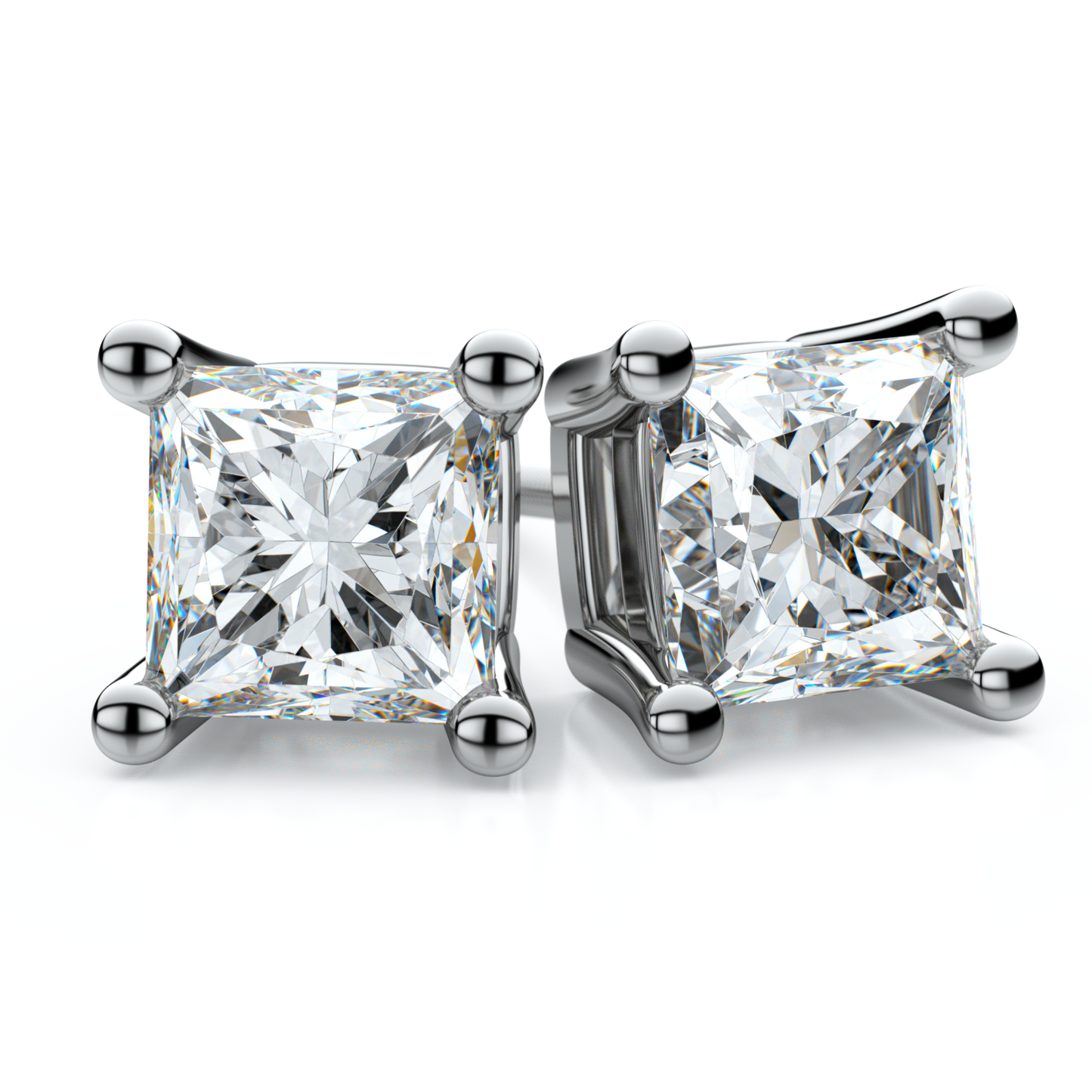 14k White Gold 4-prong Princess Diamond Stud Earrings (0.51 Ct. T.w., Vs1-vs2 Clarity, H-i Color)