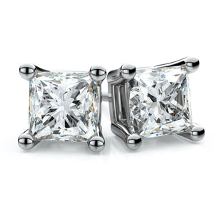 Natural Diamond Princess Cut Four Prong Stud Earrings in Platinum, 1/4 ct. t.w., in 950 - Platinum | RockHer