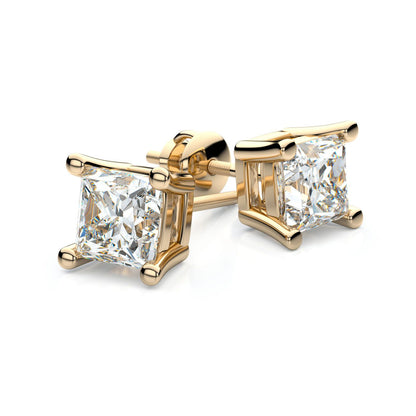 18k Yellow Gold 4-prong Princess Diamond Stud Earrings (0.52 Ct. T.w., Vs1-vs2 Clarity, F-g Color)