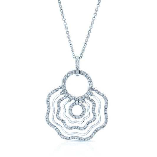 Diamond Floral Wave Cutout Fashion Pendant In 18k White Gold
