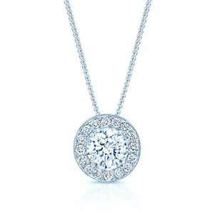 Natural Diamond Round Brilliant Halo Pendant in 18K White Gold, 0.7 ct. t.w. – front view | RockHer