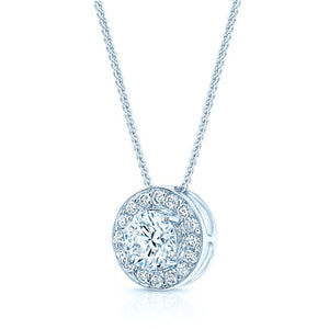Natural Diamond Round Brilliant Halo Pendant in 18K White Gold, 0.7 ct. t.w. – side profile | RockHer
