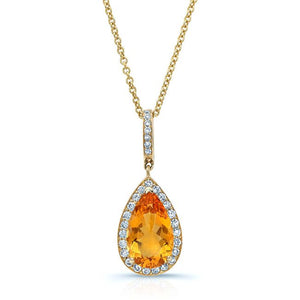 Citrine Pear Shape Halo Pendant in 14K Yellow Gold – front view | RockHer